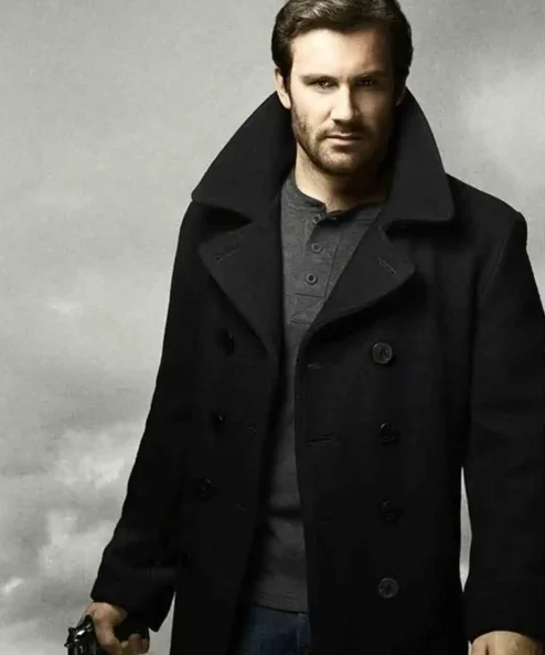Clive Standen Taken Black Wool Peacoat