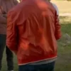 Cobra Kai Johnny Lawrence Red Plain Bomber Leather Jacket back Look