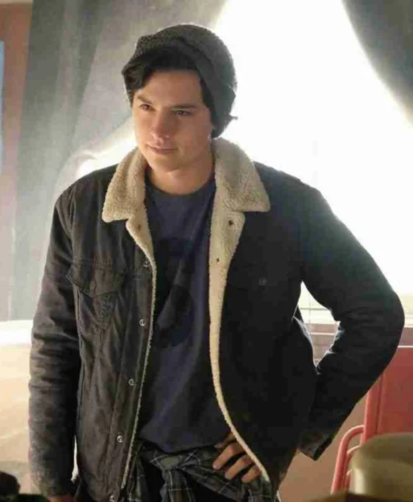 Cole Sprouse Riverdale Black Denim Sleeves Leather Jacket