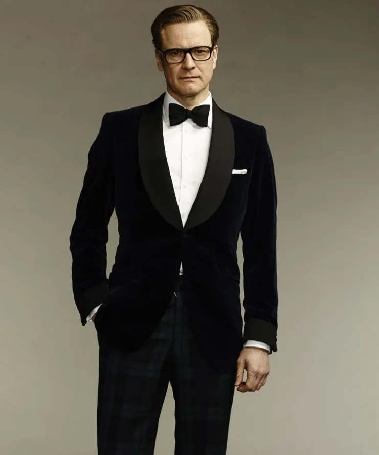 Colin Firth Kingsman Harry Hart Velvet Blue Tuxedo Blazer 1