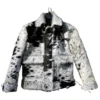 Cowhide Grey And Black Fur Leather Jacket 