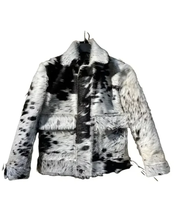 Cowhide Grey And Black Fur Leather Jacket