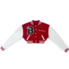 Cropped red varsity jacket