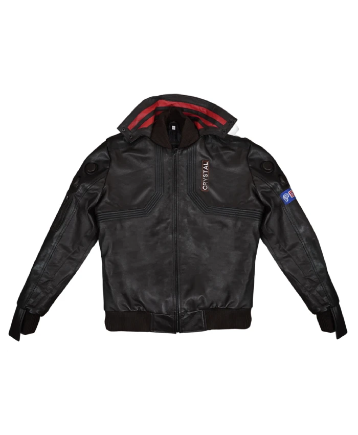 Cyberpunk 2077 red black bomber jacket with futuristic gaming-inspired styling