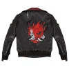 Cyberpunk 2077 red and black leather bomber jacket