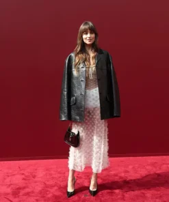 Daisy Edgar Jones Milan Fashion Week Black Leather Jacket