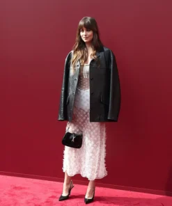 Daisy Edgar Jones Milan Fashion Week Black Leather Jacket Side