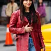 Dakota Johnson Madame Web Red Leather Coat