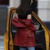 Dakota Johnson Madame Web Red Leather Coat back