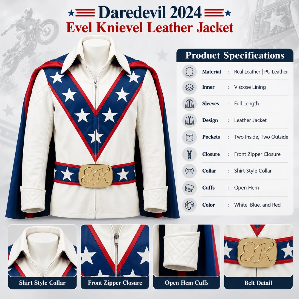 Daredevil 2024 Evel Knievel Leather Jacket Infographic