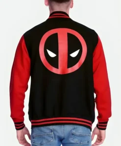 Deadpool Black and Red Letterman Varsity Jacket Back 1