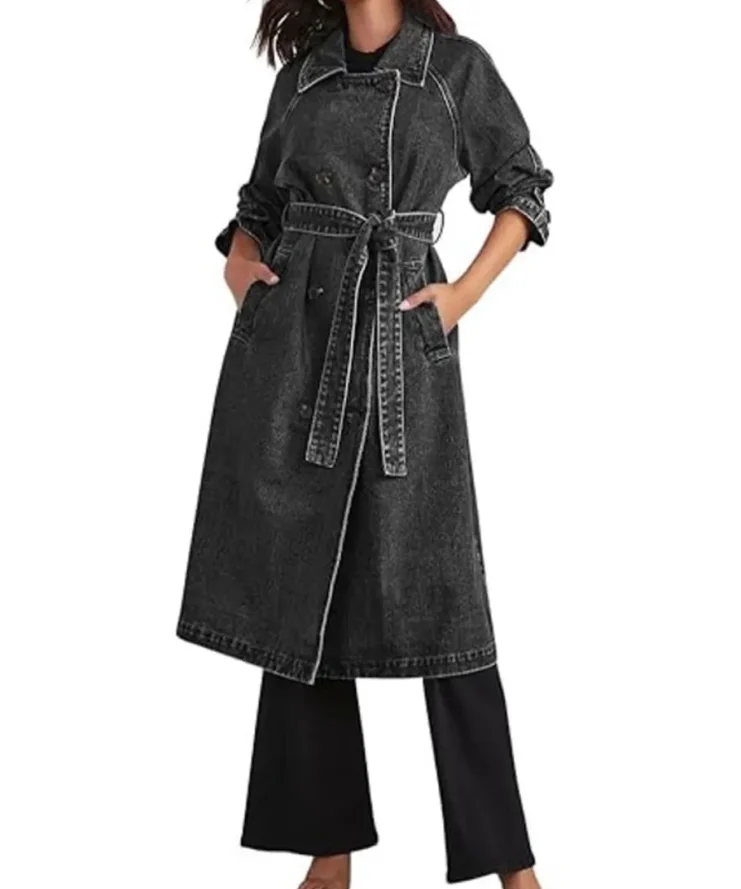 Dionne Brown Queenie 2024 Grey Denim Coat Front
