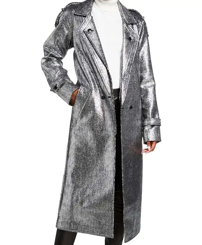 Dynasty S03 Elizabeth Gillies Silver Leather Coat