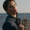 Eiza Gonzalez The Ministry of Ungentlemanly Warfare Blue Jacket side