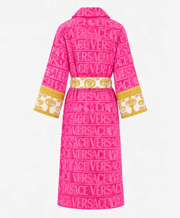 Pink designer-inspired robe with soft lining and full-length sleeves
