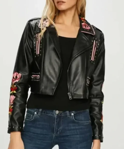 Elite S02 Carla Roson Embroidered Black Biker Jacket