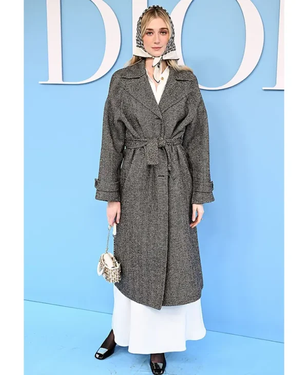 Elizabeth Debicki Paris Fashion Week grey Tweed Coat