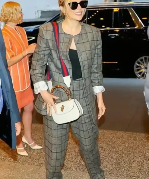 Elizabeth Olsen Grey Plaid Suit