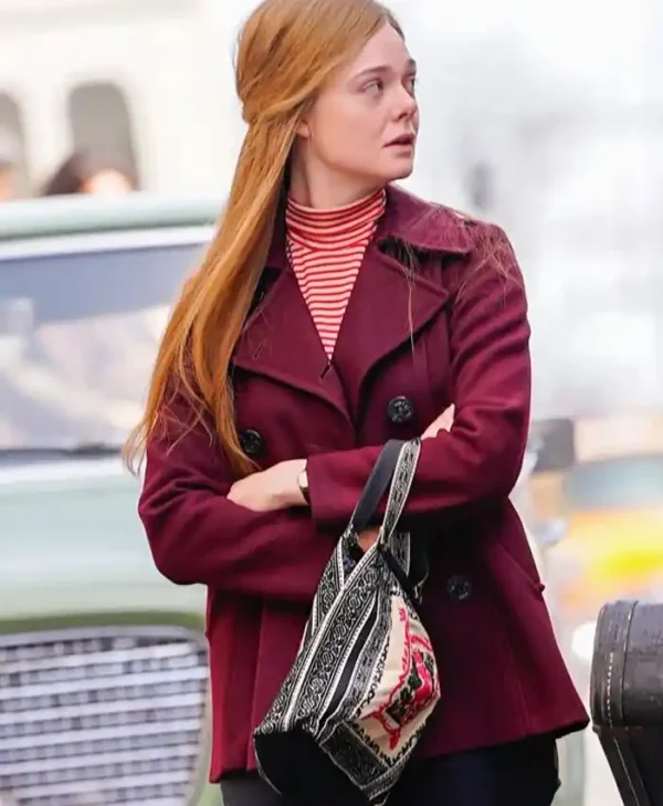 Elle Fanning A Complete Unknown Maroon Coat