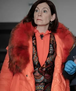 Elsbeth Carrie Preston Orange Faux Puffer Coat