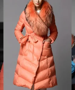 Elsbeth Carrie Preston Orange Faux Puffer Coat Full