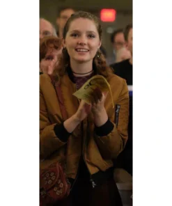 Emilia Jones Coda Brown Cotton Bomber Jacket Side look