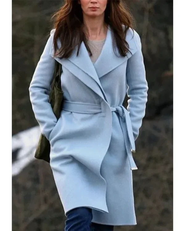 Emily Blunt The Girl on the Train Baby Blue Coat
