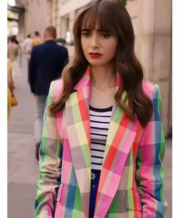Emily In Paris Emily Cooper S03 Multicolor Coat Front Look