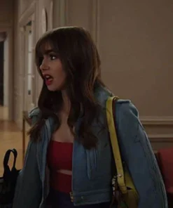 Emily In Paris S03 Emily Cooper Cropped Leather Jacket side look