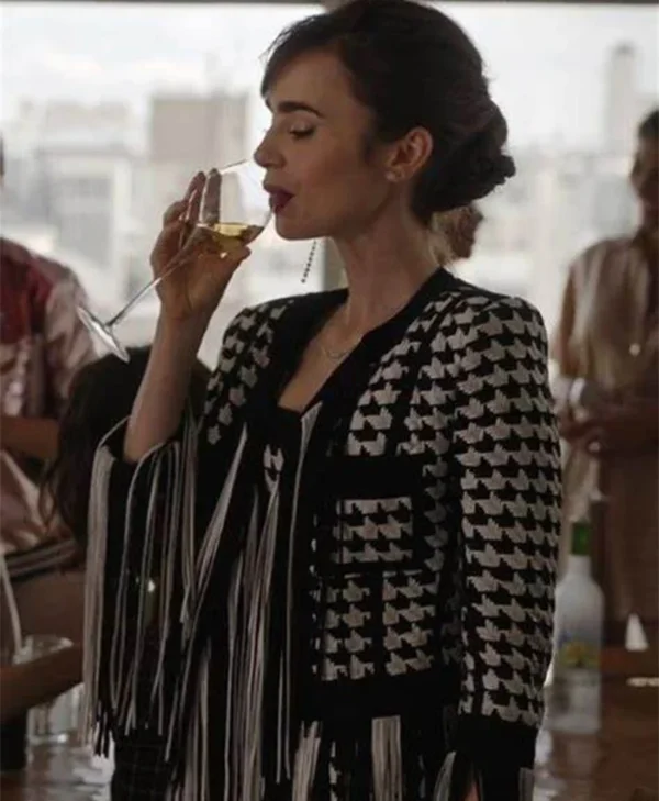 Emily In Paris S03 Lily Collins Houndstooth Jacket