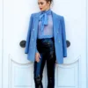 Emily in Paris Emily Cooper Blue Wool Coat Side Look