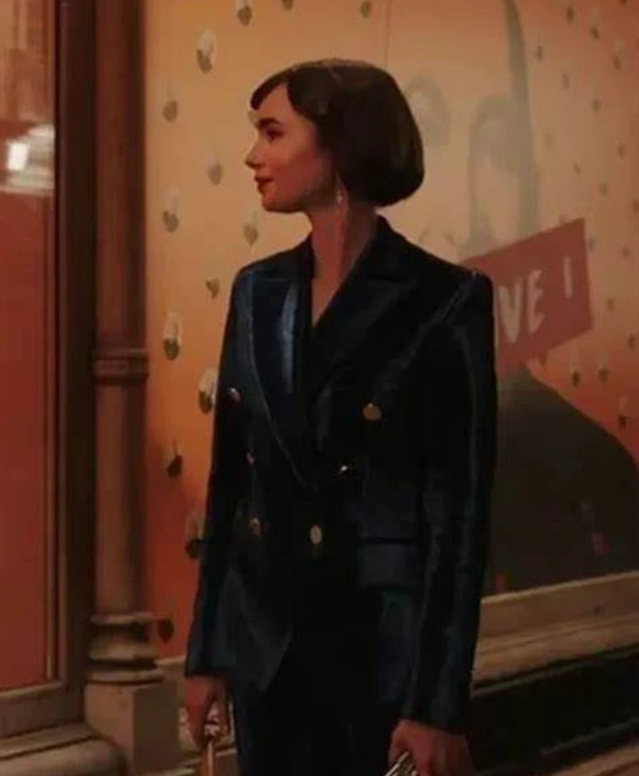 Emily in Paris S03 Lily Collins Blue Coat Side look