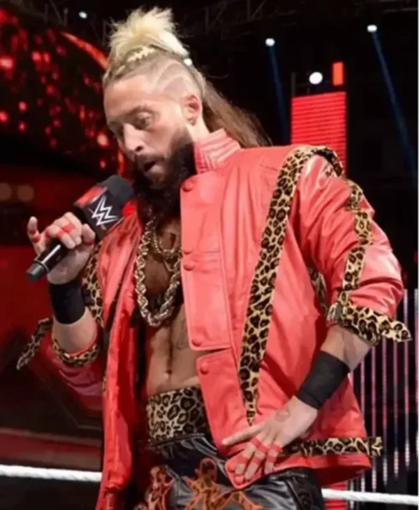 Enzo Amore WWE Leopard Pattern Red Leather Jacket
