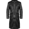The Punisher black long leather coat with full-length sleeves and open hem cuffs