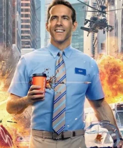 Free Guy Ryan Reynolds Blue Shirt and Tie