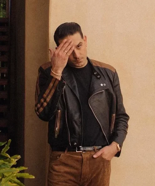 G Eazy Black Brown Faux Biker Leather Jacket