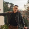 G Eazy Black Brown Faux Biker Leather Jacket Front