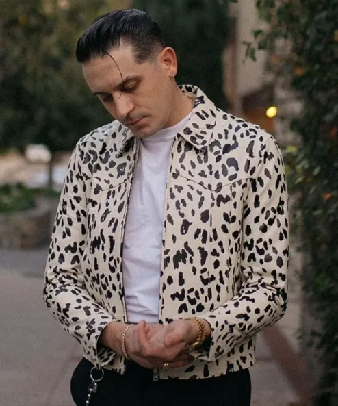 G Eazy Leopard Print Cotton Long Leather Coat
