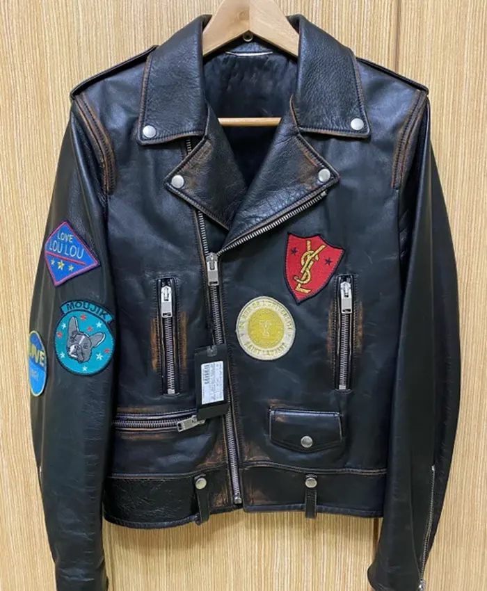 Saint laurent patch leather jacket store