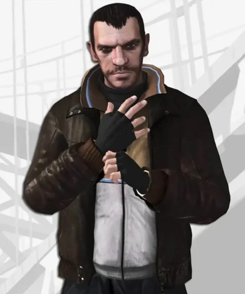 GTA 4 Niko Bellic Brown Bomber Leather Jacket