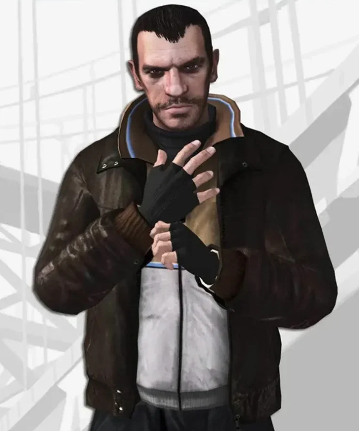 GTA 4 Niko Bellic Brown Bomber Leather Jacket