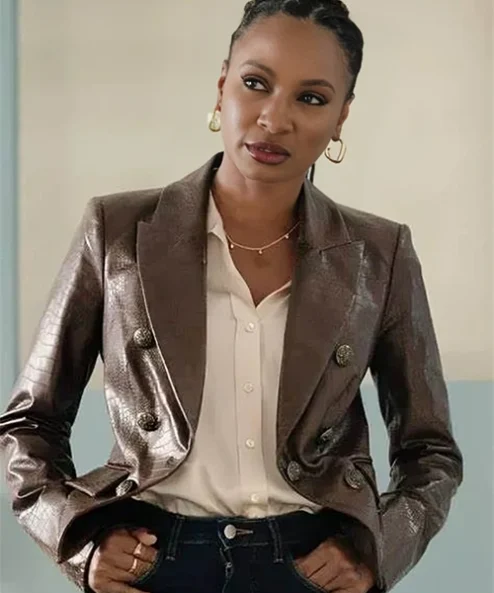 Gabi Mosely Found 2023 Brown Faux Leather Blazer
