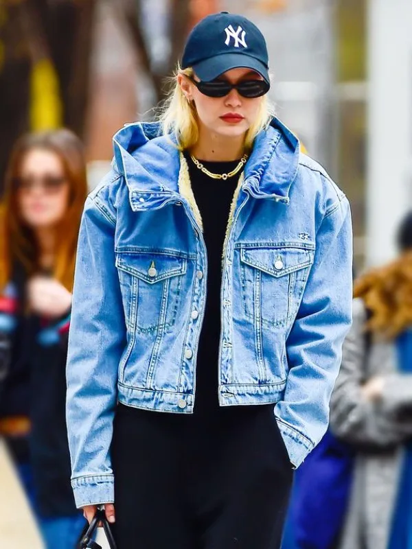 Gigi Hadid Hooded Denim Blue Jacket