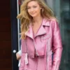 Gigi Hadid Pink Biker Leather Jacket