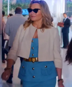 Glamorous 2023 Kim Cattrall Cropped White Jacket