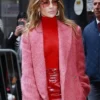 Good Morning America Jennifer Lopez Pink Long Fur Coat