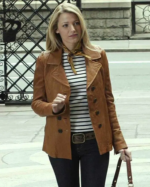 Gossip Girl Serena Van Woodsen Brown Leather Blazer