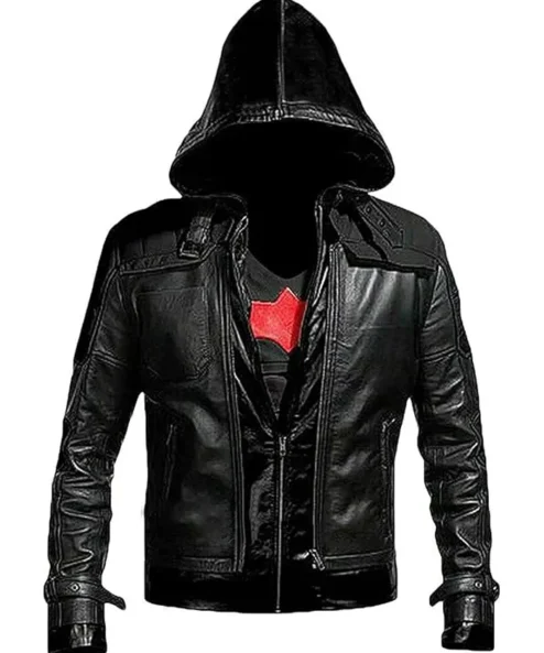 Gotham Knights Jason Black Hooded Leather Jacket