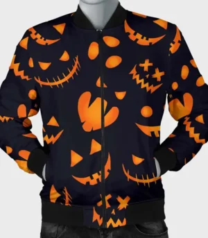 Halloween Pumpkins Pattern Black Bomber Jacket