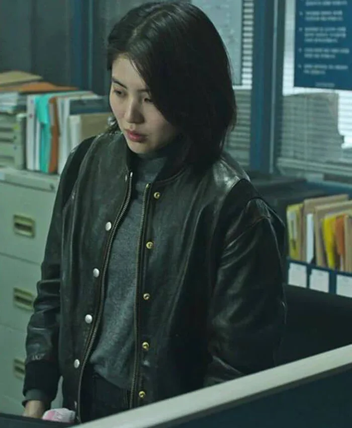 Han So Hee My Name Black Bomber Leather Jacket
